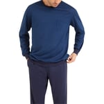 Pyjama long Eminence en coton avec manches longues et col rond bleu marine