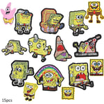 15 st Spongebob Squarepants-tema Broderade Strykjärnspåsar, DIY Sy Applikationslapp, Sy På/Strykjärnspås för Jeans, Byxor, Kläder, Jacka, Ryggsäck