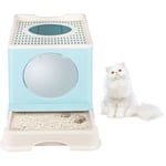 Hofuton Bac Litiere pour Chat Fermée, Maison de Toilette pour Chat avec Plateau Amovible, Pelle à Litière, 48 × 39 × 34 cm, Bleu