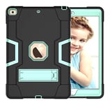 iPad mini 4/5 Generation Case with Kickstand, Durable Heavy Shockproof Hard Hybrid Three Layer Protective Cover iPad Tablet Silicone Case (Black + Aqua)