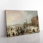 Big Box Art Winter Scene On The Ice Vol.2 by Hendrick Avercamp Canvas Wall Art Print Ready to Hang Picture, 76 x 50 cm (30 x 20 Inch), Grey, Grey, Green