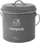 poubelle compost cuisine 3.5L, composteur cuisine avec filtres à charbon, boite compost en métal et sans plastique, élégante poubelle de compost appartement, seau à compost sans odeurs