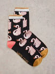 White Stuff Swan Queen Ankle Socks, Black/Multi