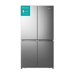 Hisense RQ758N4SAIE Cross Door Réfrigérateur/Compresseur Inverter/Multiflow 360°/SuperCool/178,5cm/Réfrigérateur 393L/Congélateur 216L/40dB/320kWh/an/look Inox