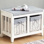 Lincoln 2 Wicker Basket Drawer Shoe Storage Bench Unit