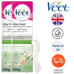 Veet Smooth & Fresh Unwanted Hair Removal Cream for Dry Skin 100g - Packs of 2