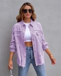 (L-violetti) 2024 Raw-edges Denim Takki Naisten Kevätsyksyn paita Tyyli Jeancoat Rento Top Ruusunpunainen Oranssi Purppura Päällysvaatteet Naisten takki