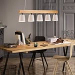 Lampe Suspension Luminaire Plafonnier E27 avec 5 Flammes Lampe Industrielle en Bois et Métal Hauteur Réglable pour Salle à Manger Salon Café b - ZMH