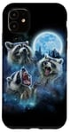 Coque pour iPhone 11 Cosmic Raccoon Trio hurlant sous la galaxie glacée au clair de lune