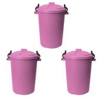 3 x 50L Bin Heavy Duty Locking Lid Pink Waste Bird Seeds Storage Rubbish Dustbin