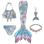 5 st/set Flickor Sjöjungfru Stjärt Baddräkt Barn Sjöjungfru Ariel Cosplay Kostym Fantasy Strand Bikini Set 4 150