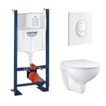 GROHE Pack WC sans bride Bau Ceramic avec abattant + Bâti support WC Rapid SL + plaque de commande Start, Blanc Alpin
