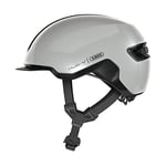 ABUS Urban Helm HUD-Y à LED arrière magnétique rechargeable & fermeture magnétique - casque de vélo cool pour usage quotidien - pour hommes et femmes - Gris brillant, L (57-61 cm)