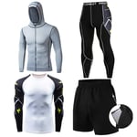 Compression T Shirt Sets Tracksuit Mens Flower Arm Sport Zipper Hoodies Running Suit Men Gym Fitness Clothing Workout Training Tights,A,XXXL