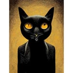 Doppelganger33 LTD Black Cat Le Chat Noir Modern Mustard Large Wall Art Poster Print Thick Paper 18X24 Inch