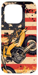 Coque pour iPhone 15 Pro Drapeau américain Art déco jaune pour moto Dirt Bike Braap