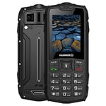 Hammer H Basalt all carriers 0.32GB Télephone Portable Incassable Debloqué IP68 Résistant Etanche Antichoc, Dual SIM, Batterie 1800mAh, Grosses Touches, Radio FM, MP3, Caméra, Lampe de Poche, Noir