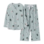 Pajamas Femme Sets Impression Pijamas Printemps Automne Manches Longues Coton Maison Vêtements Col en V Femmes Pyjamas Coton Femmes Deux Pièces Pyjamas Nouveau-Vert_3XL