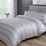 Sleepdown Parure de lit de Luxe avec Housse de Couette et taies d'oreiller Motif Chevrons Jacquard Zig Zag Rayures géométriques Gris Clair Blanc Super King (220 cm x 260 cm)