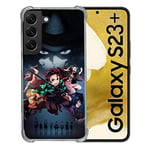 Cokitec Coque Renforcée en Verre Trempé pour Samsung Galaxy S23 Plus Manga Demon Slayer Noir