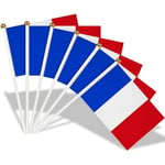 Choyclit - 20 Pièces Mini Drapeaux de France avec Mât Solide Blanc de 30 cm pour Jeux Olympiques 2024, uefa, uefa Euro, Coupe du Monde, Décoration de