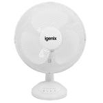 Desk Fan, 35 W, 12 Inch, Oscillating, 3 Speeds, Portable, White, Igenix DF1210