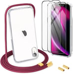 Chaîne De Téléphone Portable Pour Iphone Xr - Avec Bande - 1 Coque Transparente Avec 2 Films De Protection D'écran - Amovible - Style Élégant - Rouge