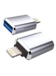 2 Pack IPhone OTG -sovitinUSB naaras - Lightning uros dongle 14 13 11 12 Pro Max Xr X Xs 8 7 Se Plus kameran kortinlukijalle USB Flash Drive Hiiri Näppäimistö Keskitin MIDI Converter U Levy Apple IPadAir-Musta