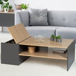 Idmarket - Table basse bar contemporaine rectangulaire izia avec coffre gris et plateaux bois