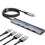 ICZI Hub USB C 3.2, 10Gbps, Multiprise USB C avec 120cm Cable Tressée en Nylon, Adaptateur USB C vers 2 USB-A et 2 USB-C Aluminium Compatible avec iPhone 16, MacBook, iPad Pro Surface Pro Galaxy S24