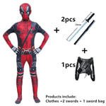 Deadpool Kostym Superhjälte Cosplay Kostym Superhjälte Barn Bodysuit 3D Stil Halloween Cosplay Kostym Svärd Väska-Xin 6 6 140CM