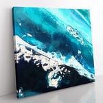 The Falling Blue in Abstract Modern Canvas Wall Art Print Ready to Hang, Framed Picture for Living Room Bedroom Home Office Décor, 35x35 cm (14x14 Inch)