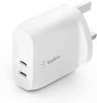 Belkin 40W USB Type C PD Wall Charger (Dual USB-C Ports for 20W per Port Fast Po