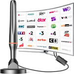 Antenne TV Intérieure Puissante TNT HD, 2024 le plus récent Antenne TV Intérieur avec Amplificateur de Signal à Gain Élevé, Réception Longue Portée à 360° avec Base Magnétique Solide pour