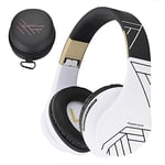 PowerLocus Casque Bluetooth sans Fil, Casque Audio stéréo Pliable sans Fil et Filaire avec Micro intégré, Micro SD/TF, FM pour iPhone/Wiko/Samsung/iPad/PC (Noir/Blanc)