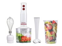 BEPER P102FRU200 Set de Mélangeurs à Immersion 4 en 1, 400 W, Mixeur Hachoir 500 ml, Fouet, Verre Gradué 700 ml, Fonction Turbo, Blanc/Rouge