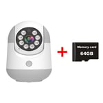 Smart Home Indoor PTZ Caméra de surveillance sans fil Smart Baby Monitor Wifi Caméra de sécurité Portable Monitor Intercom Audio, caméra ajouter 64G