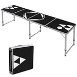 Beer Pong Bord Fällbart Campingbord 240 X 60 Cm Hopfällbart Bord Höjdjusterbart Resebord För Trädgård, Balkong, Aluminium, Svart