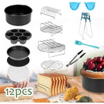 12 Pièces Accessoires pour friteuse Air Fryer Kit d'accessoires universels pour friteuse à air chaud de 8 pouces - Tolletour