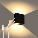 2 st dimbara vägglampor, touch vägglampa USB uppladdningsbar