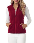 fuinloth Manteaux sans Manche Femme Chaud Polaire Zippé Gilet Veste pour Printemps Automne Hiver Rouge Vin L