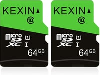 Carte Micro Sd 64Go 2 Pièces Contient Adaptateur Sd, Carte Mémoire Microsdxc Uhs-I U1 C10 Carte Tf 64 Giga Applicable Pour Appareil Photo De Sport, Système De Surveillance, Switch Pro, Dash Cam