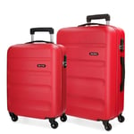 Roll Road Flex Red Luggage Set 55/65 cm Rigid ABS Combination Lock 91 Litre 4 Wheels Hand Luggage