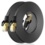 Cat 8 Câble Ethernet 2M (2 Pièces), 40Gbps/2000Mhz Haut Débit S/FTP Cable Internet, Plat Tresse RJ45 Gigabit Cable LAN pour PS4/5, Ordinateur, Modem, PC, TV