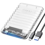 Boitier Disque dur 2.5 USB C, ORICO Transparent UASP Boitier Externe pour 2.5'' SATA III II I 7/9.5 mm HDD/SSD, Sans Outils, avec Câbles USB A vers USB C, Compatible avec Windows Mac Linux(2139C3)