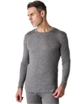 LAPASA Maillot de Corps Thermique Homme Laine Mérinos 100% Naturelle Manches Longues Base Layer de Sport Haut M29 Gris Chiné (Chaud) XXL