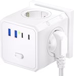 8 en 1 Multiprise USB Cube sans Fil 4000W 16A 4 Prises AC 2 USB 2 Type C Prise Multiple Murale USB Chargeur avec Interrupteur Voyant Bloc Multiprise Electrique pour Bureau Voyage Chambre