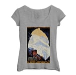 T-Shirt Femme Col Echancré Train Mont Blanc Montagnes Affiche Poster Vintage Tourisme Art Deco