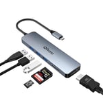 USB C Hub, QHOU 6 en 1 Adaptateur USB C à Double Affichage(4K HDMI, SD/TF, USB A 3.0) pour Mac Pro/Air, USB 3.0 5 Gbps Station d'accueil Rapide pour Dell, Surface, HP, Lenovo