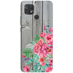 Coque Redmi 10C bois gris fleur rose